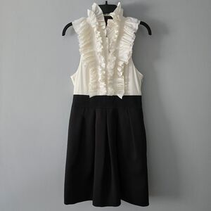 BCBGMAXAZRIA Black/Off-White Tuxedo Style Side Pocket Cocktail Party Mini Dress